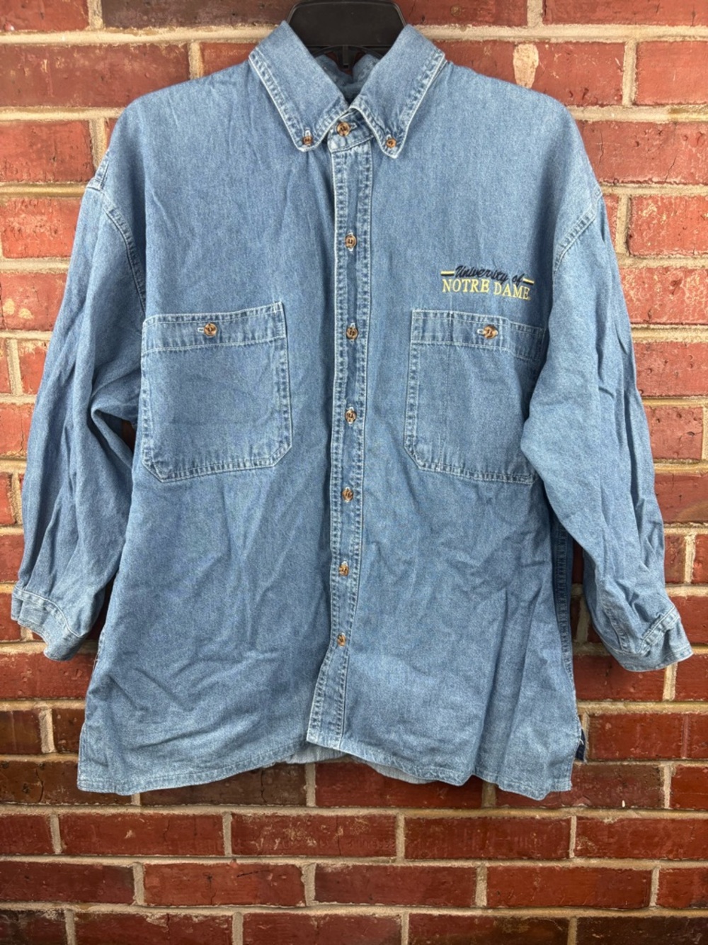 University of Notre Dame Denim Work Shirt Button Down Stone Washed Cotton Sz M